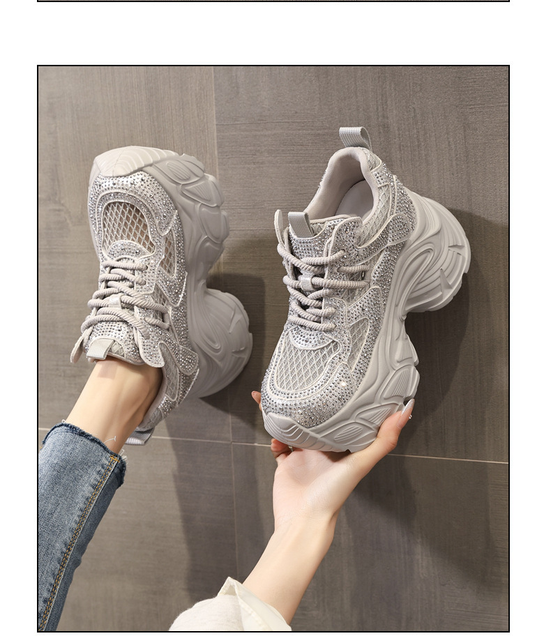 Giày sneaker nữ chunky đế dày đính đá rhinestone phong cách thể thao — màu trắng chi tiết 12