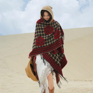 Qinghai Xizang Desert Tourism Photograph Ethnic Style Split Shawl Women's Autumn and Winter Hooded Retro Cloak Thick Cloak