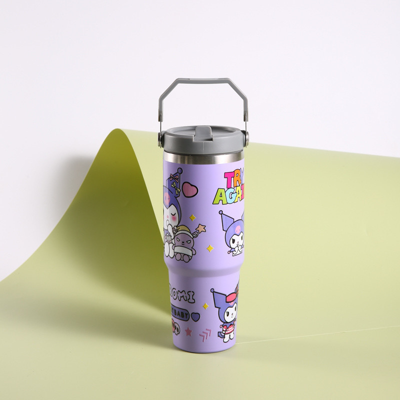 Nuevo 30oz taza de coche patrón de dibujos animados de gran capacidad de acero inoxidable termo de vacío taza de alta apariencia portátil mango de hielo