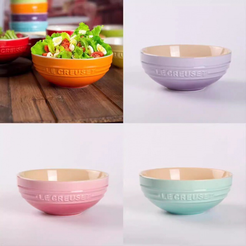 French-Style Rainbow-Colored 6inch-Sided Bowl, Large Household Ceramic Bowl for Eating, Fruit Salad Bowl, Enamel Color Instant Noodle Bowl