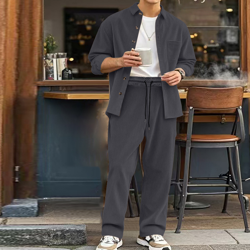Herren Freizeit Set Aus Hemd Und Hose Aus Baumwolle Für Alltag_voghion.com