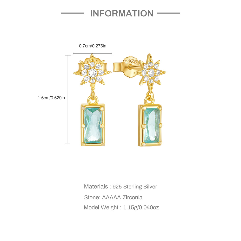 1 Pair Simple Style Star Rectangle Plating Inlay Sterling Silver Zircon Drop Earrings display picture 1