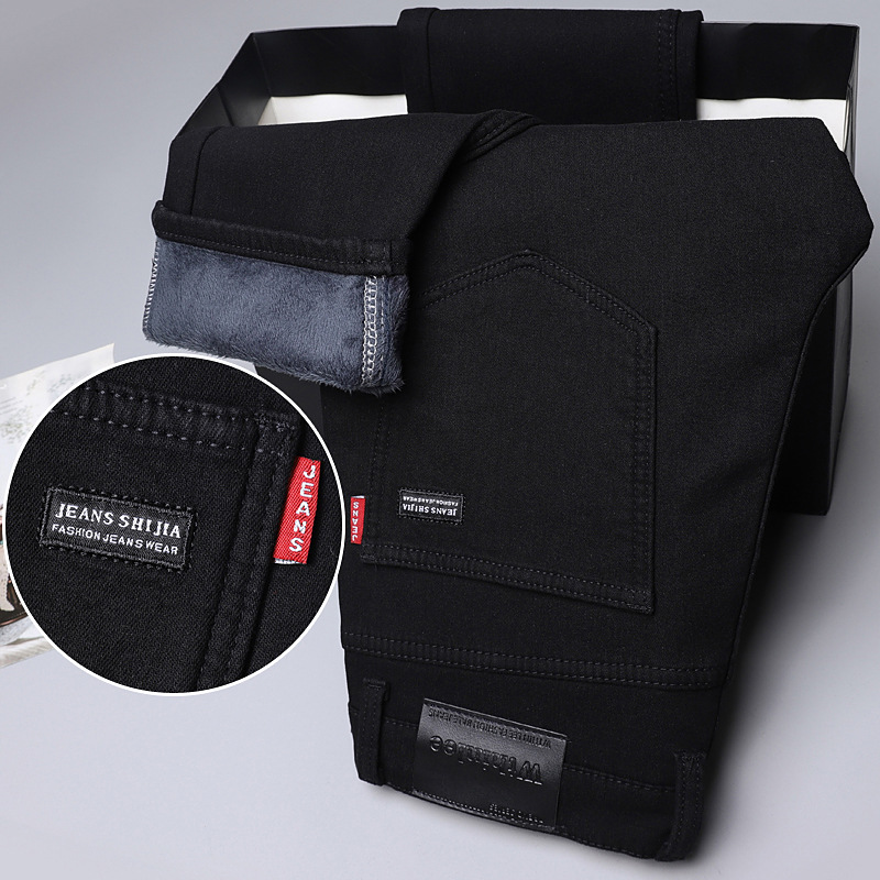 Abbigliamento maschile Autunno e inverno Jeans Uomo Nero puro più velluto spesso caldo tutto abbinare pantaloni casual uomo_voghion.com