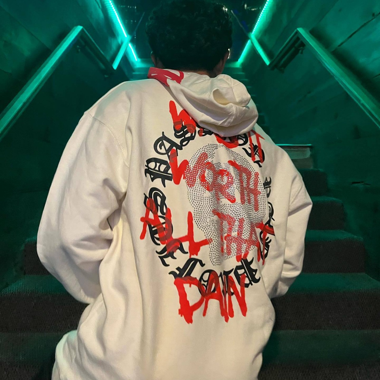 Printed Skull Hot Rhinestone Loose Hooded Sweatshirt