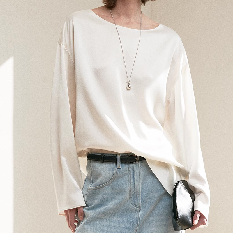 In-Stock Kei Highly Recommended Cashmere Shirt Triacetate Cool Double-Sided Satin Lustrous Drape Off-Shoulder Long and Short Sleeve Top In-Stock Kei Highly Recommended Cashmere Shirt Triacetate Cool Double-Sided Satin Lustrous Drape Off-Shoulder Long and Short Sleeve Top