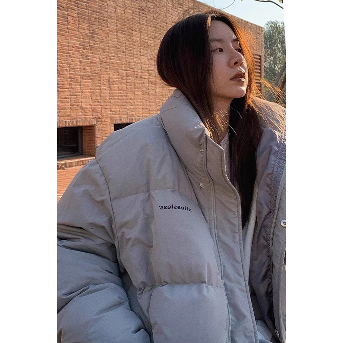 9918 # LIL CHER 화이트 덕다운 숏패딩 한국 스타일 스탠드 칼라 두꺼운 패딩 재킷