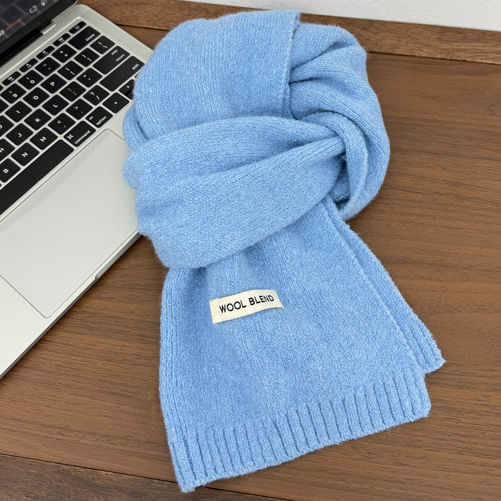 韩系氛围感纯色针织毛线围巾女秋冬季仿羊绒冬天保暖小围脖男批发