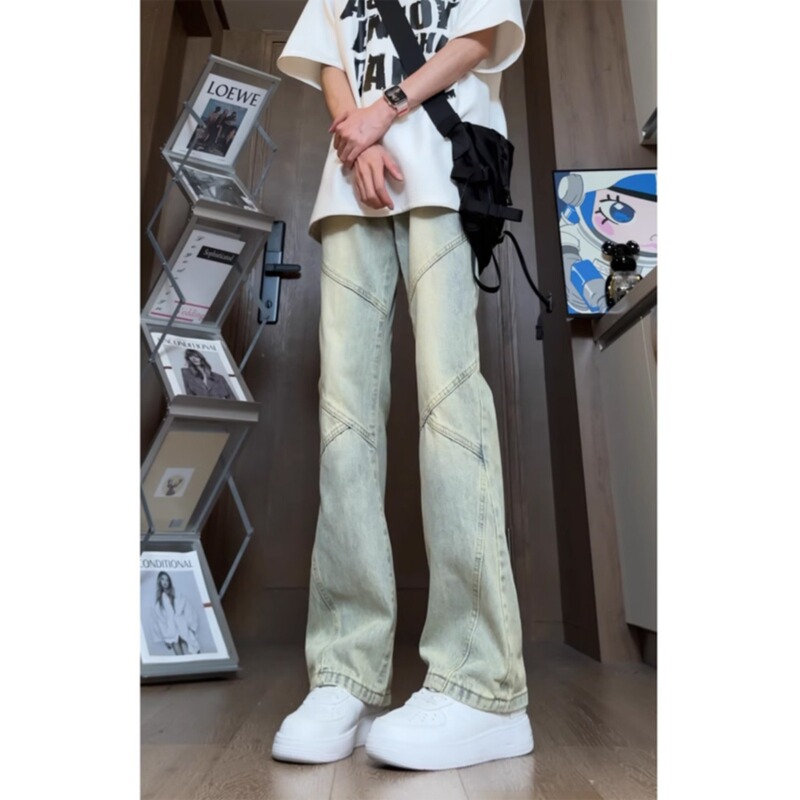 American Vibe Spliced Micro-Flared Jeans for Men and Women, Spring and Autum Slim Pants, Straight Slim Scimitar Pants