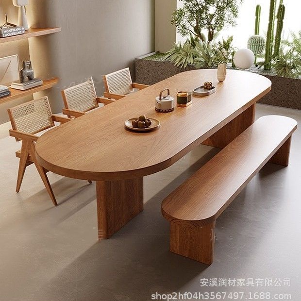 Simple Modern Solid Wood Dining Table Designer Home Small Apartment Oval Dining Table B&B Log Style Restaurant Table