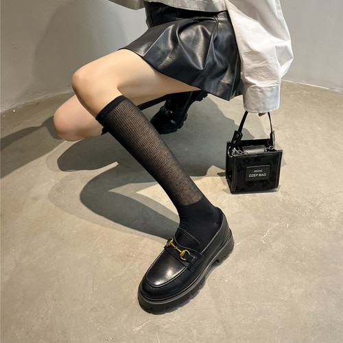 Spring and Summer Subtle Striped Knee-High Socks for Women Pure Cotton JK Thin Drawstring Cotton Ankle Socks Sexy Bunchy Long Socks Trendy