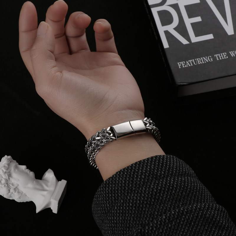 Cross-Border Popular Hip-Hop Stainless Steel Front and Back Men's Bracelet Simple and Domineering Punk High-End Cuban Bracelet Trend