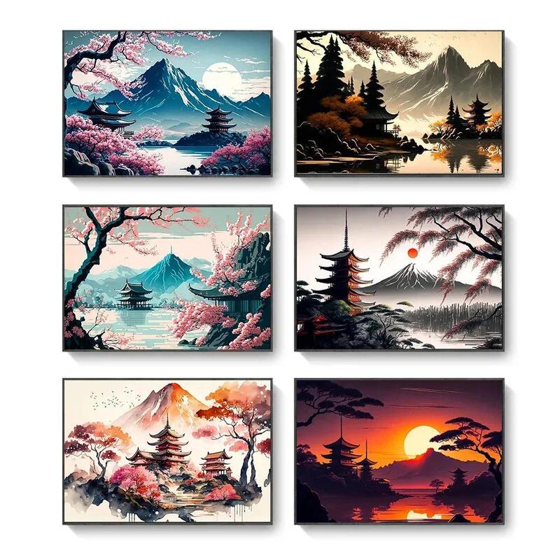 Japan Cherry Blossom Sunrise Landscape Mount Fuji Poster Factory Wholesale to Print Poster Cross-border E-commerce Shopee