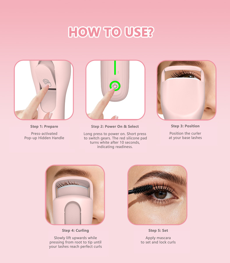 Factory Wholesale Electric Eyelash Curler 3-Level Temperature Control USB Rechargeable Fast Heating Electric Eyelash Curling Tool