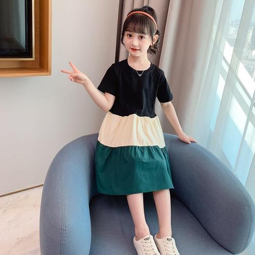 夏季女童连衣裙2024新款拼接裙中大童夏装洋气仙女短袖公主裙子潮