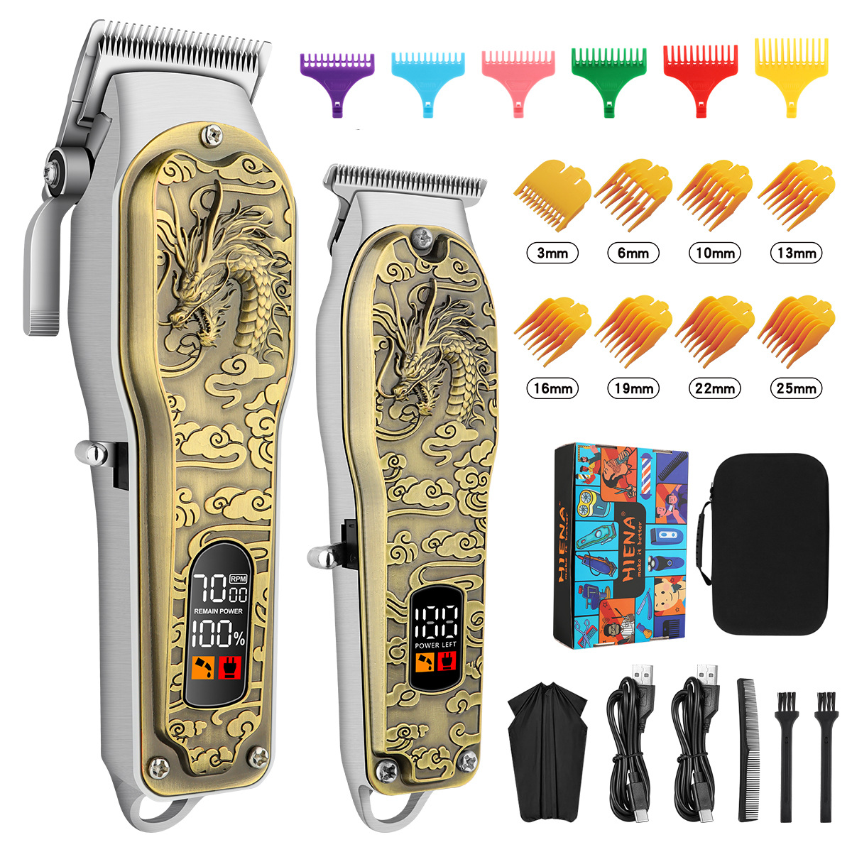 Cross-border leading embossed retro hair salon professional mother and son machine hair cutting set with digital head shaving hair cutter
