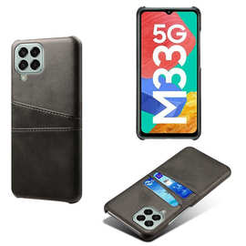 适用三星m33 5g手机壳保护套三星Samsung m33 5g小牛纹双插卡皮套
