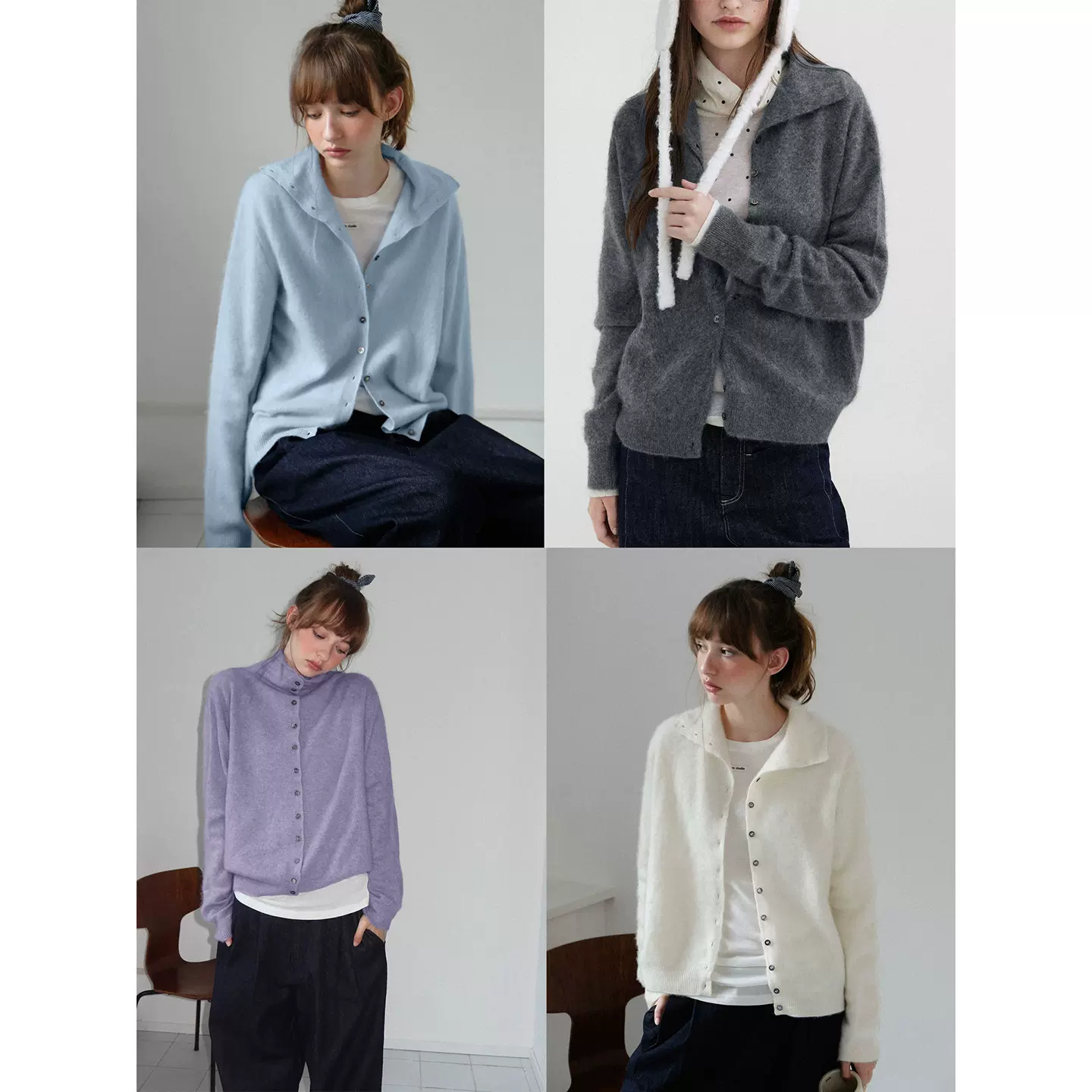 【软糯baby拉绒】超甜奶浅兰羊毛羊绒立领针织衫女秋冬单排扣上衣