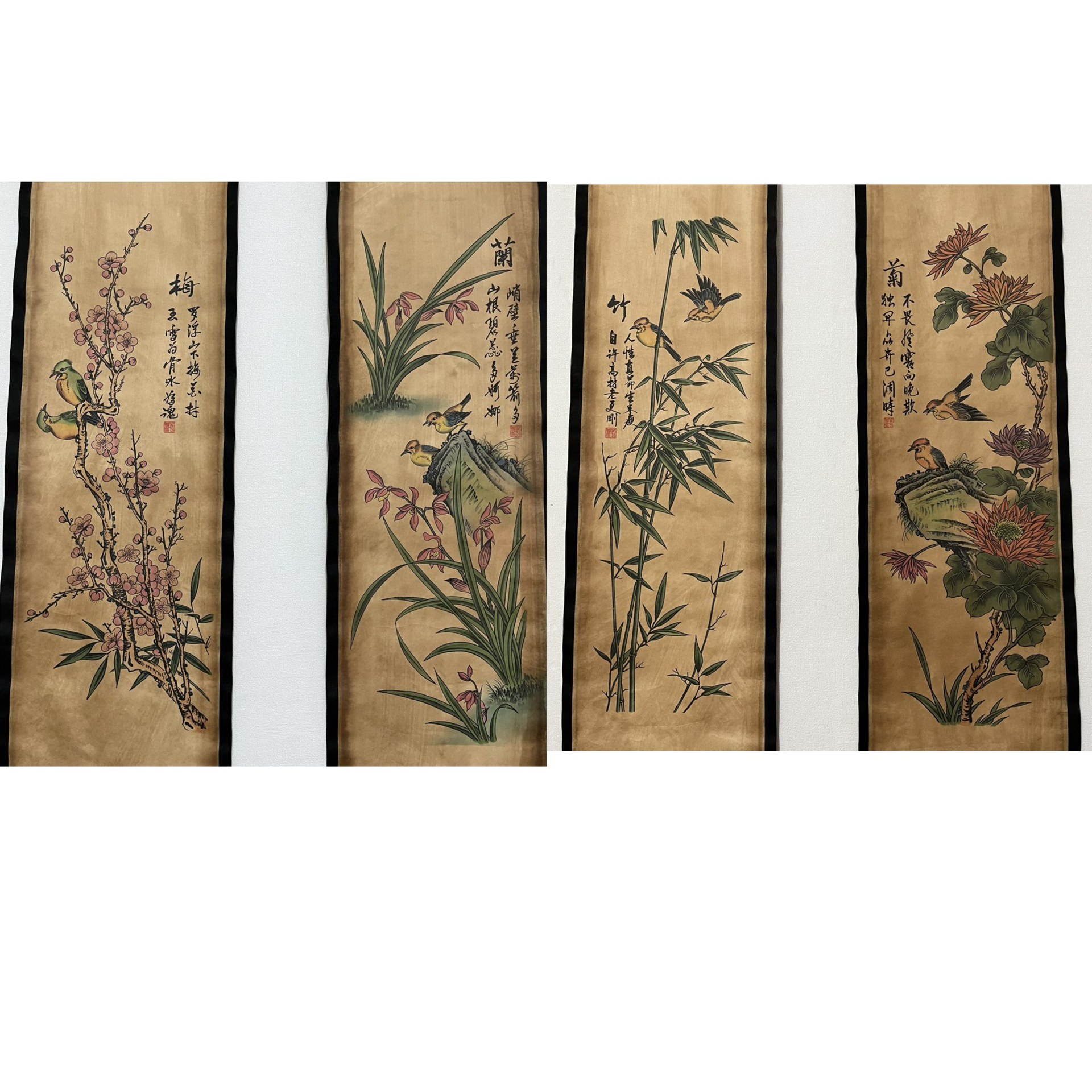 仿古做旧名人仿古字画四连壁画人物山水四条屏挂画古玩收藏多款