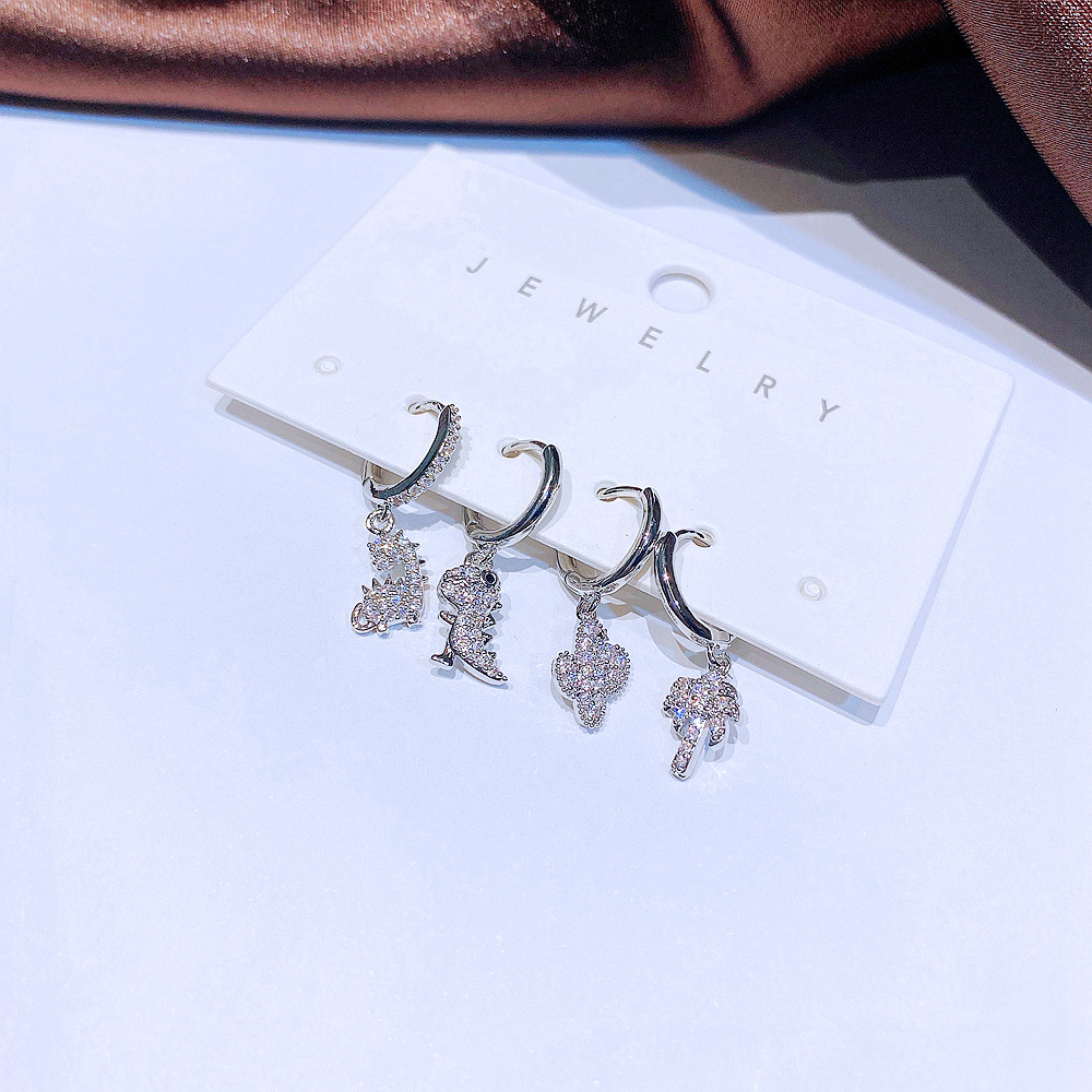 Womenu0027S Fashion Dinosaur Copper Earrings Inlay Zircon Drop Earrings 4 Pieces