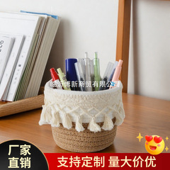 家庭用デスクトップごみ整理収納バスケット編み化粧ブラシバケツ手作り綿ひもオフィスペンホルダー収納バスケット