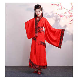 古装仙女飘逸广袖曲裾红色古筝舞蹈演出服 古代汉服襦裙摄影写真