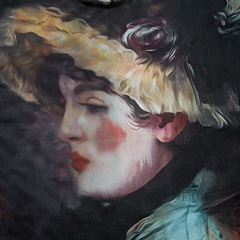 Girl Print Design Transparent Long Sleeves Cropped Top Long Skirt Women Suit