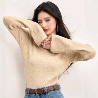 G1848跨境女装厂家内搭毛衣女2025秋冬新款复古圆领针织上衣