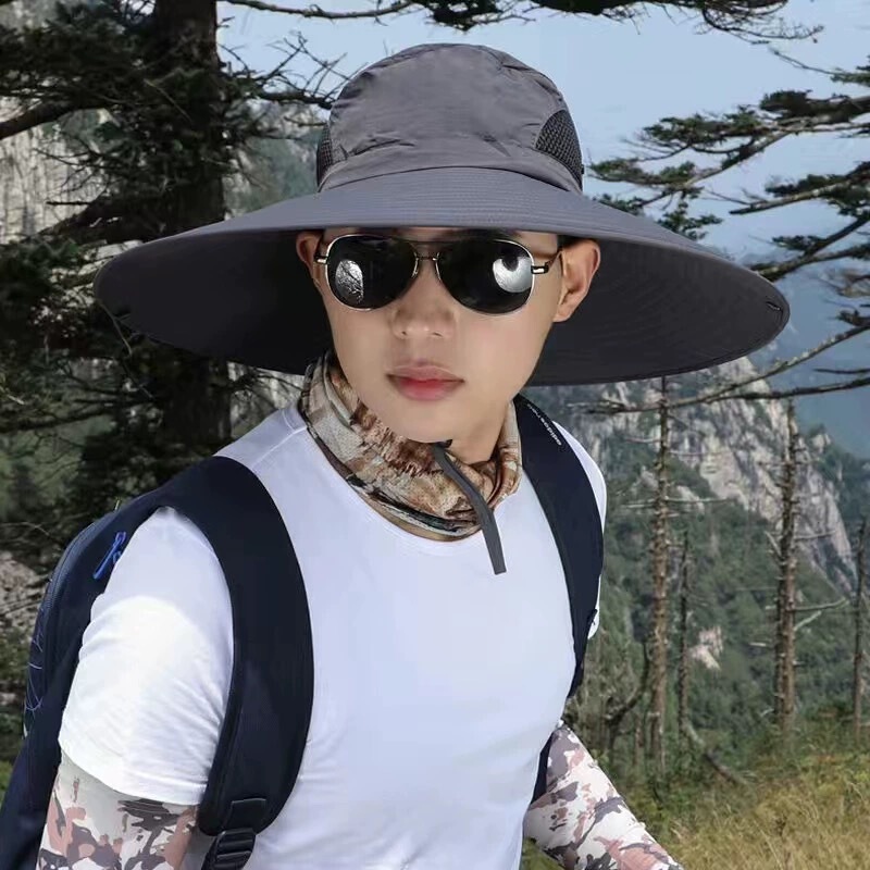 帽子男士夏季新款户外钓鱼登山垂钓透气遮阳大檐渔夫帽防晒太阳帽|undefined