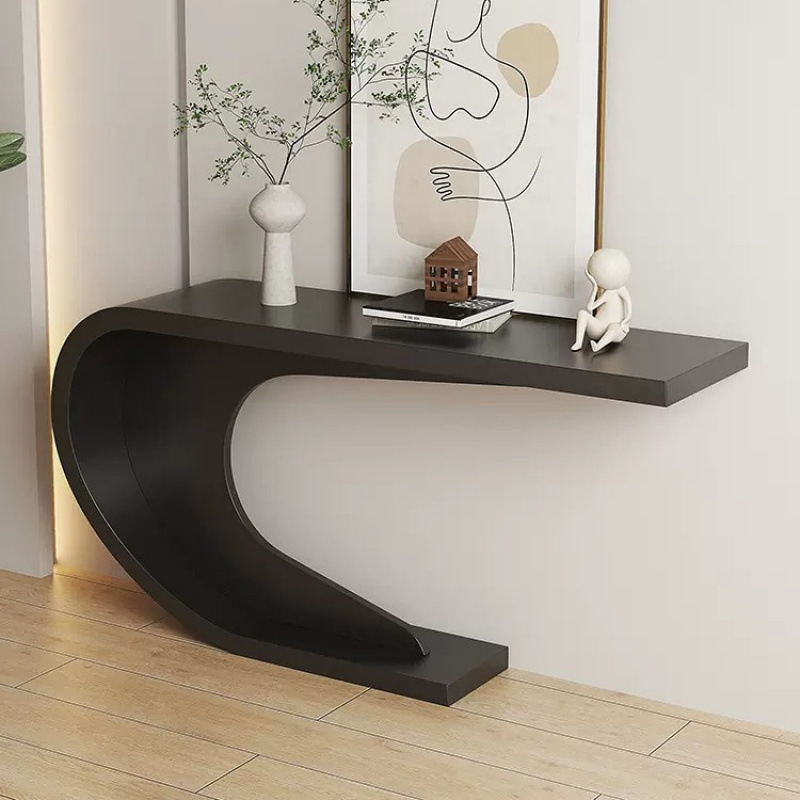 French-style entryway cabinet for the living room, black decorative cabinet placed directly opposite the door, simple wall-mounted entryway table for home use
