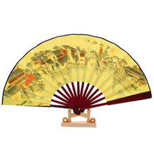 古风10寸男扇中国风双面图案印刷折扇表演道具绢布扇子批发