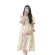 Pregnant women's 2024 new summer color Korean version of sweet dress bubble sleeve long fresh round neck skirt