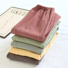 男女新款薄绒格子睡裤高腰简约长裤宽松大码保暖家居裤情侣休闲裤