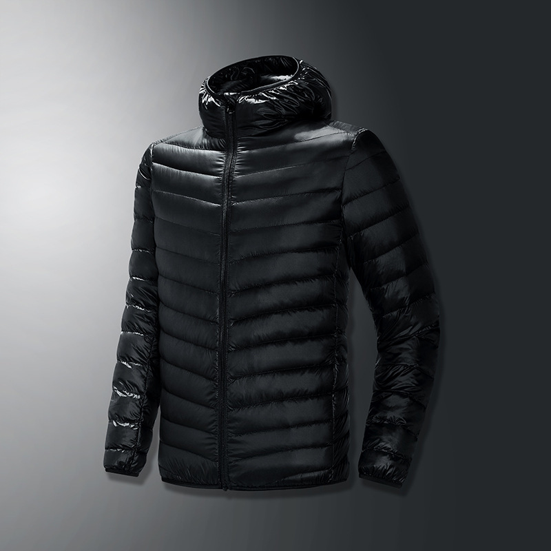 Foreign Trade Autumn and Winter Hooded Lightweight Down Jacket Men's plus size Youth Sports White Duck Down Short Warm Solid Color Jacket