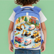 新款卡通挖掘儿童书包印花幼儿园双肩包学生大容量收纳背包跨境