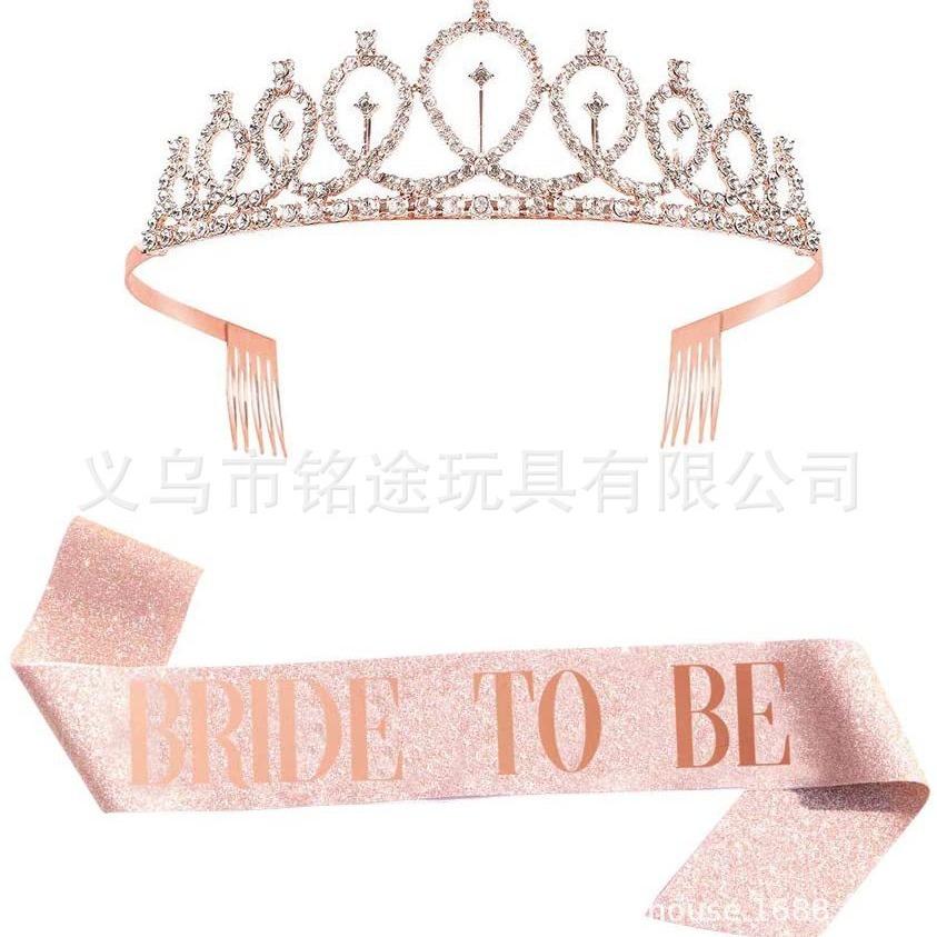 Bachelor Party novia de oro rosa para ser correa de hombro banda ceremonial nupcial de dos piezas corona diadema