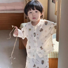 2025春秋儿童棉纱布家居服套装韩版宝宝卡通长袖长裤两件套男女童