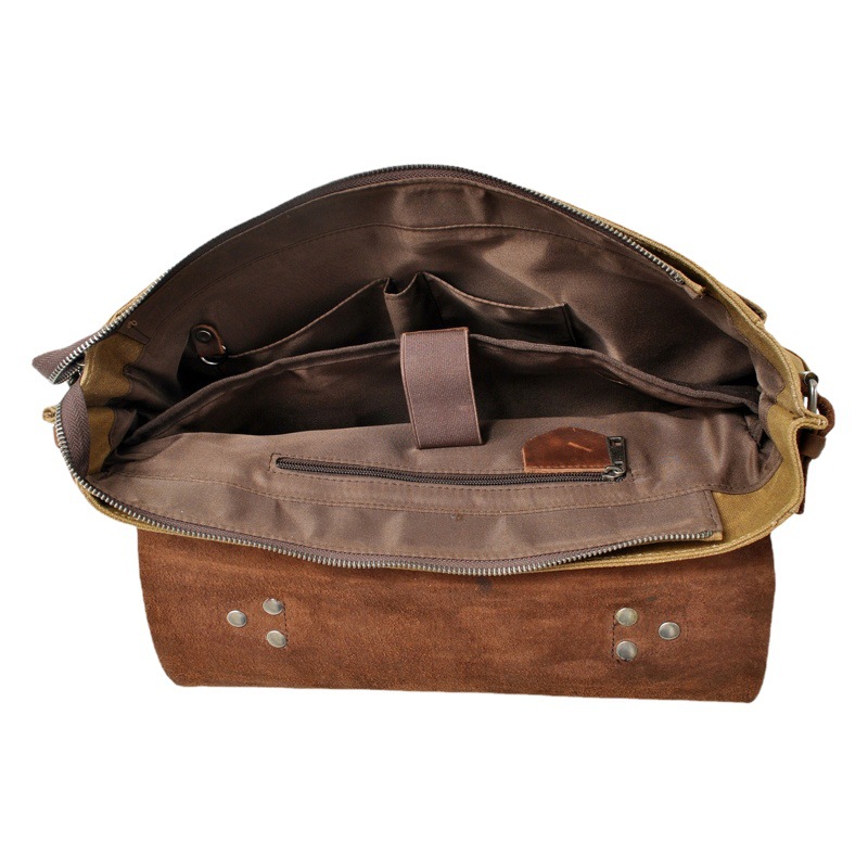 Retro Oil Wax Canvas with Crazy Horse Leather Official Bag European and American Men's Bag Retro Shoulder Crossbody Handbag