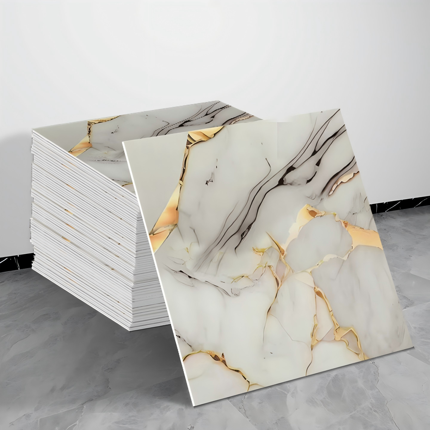 Autoadhesivo impermeable imitación de azulejos de pared de aluminio placa de plástico renovación decoración de cocina de mármol pegatinas de pared de baño