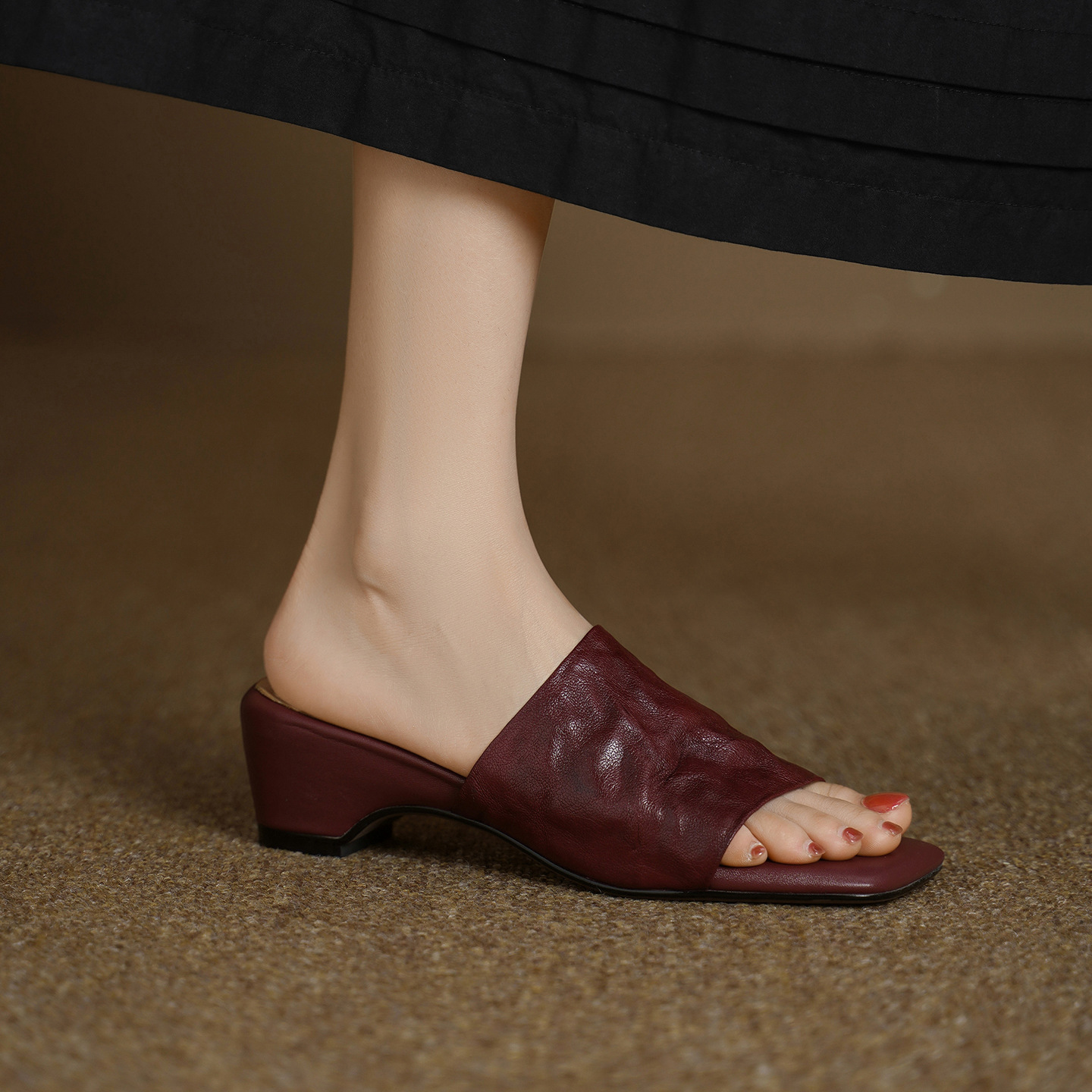 Sandal nữ da cừu lộ ngón chân quai chữ V phong cách Hàn Quốc — đen chi tiết 20