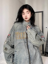 春秋款牛仔外套女美式复古原宿风辣妹绣重工贴布刺绣夹克宽松潮流