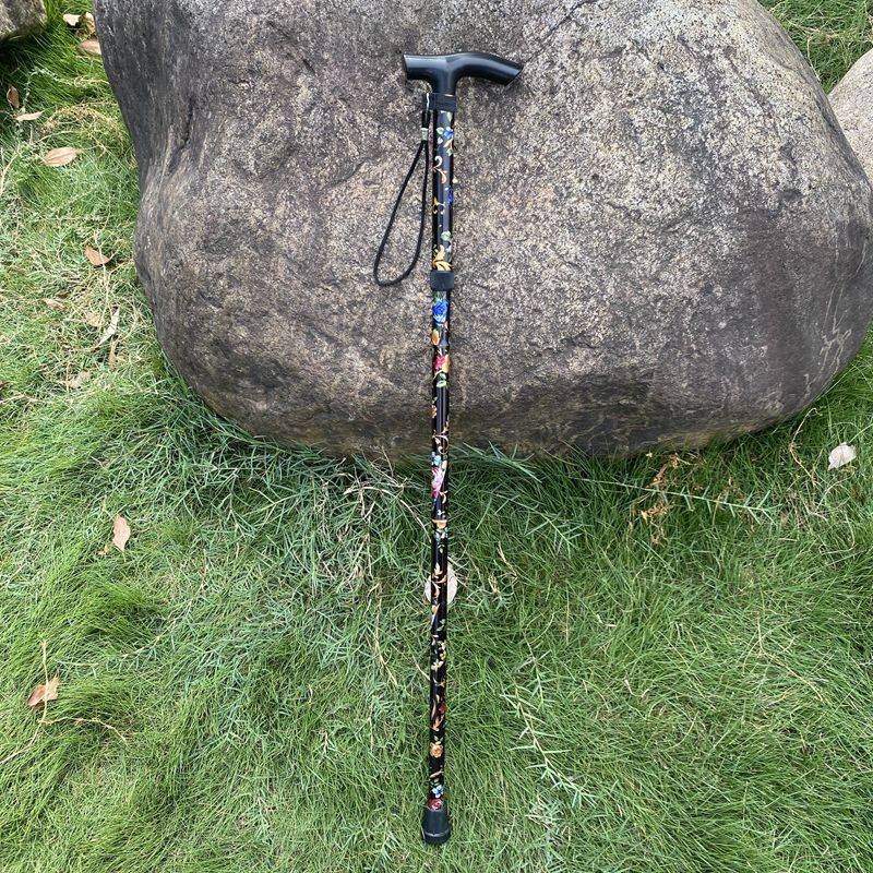 Al aire libre de aleación de aluminio, bastones de montaña plegables telescópicos, bastones de cinco nudos, muletas de senderismo, muletas portátiles para ancianos