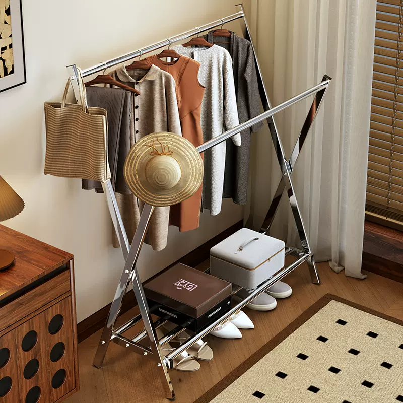 挂衣架落地卧室家用房间室内双杆双层晾晒衣服架子多功能衣帽架子