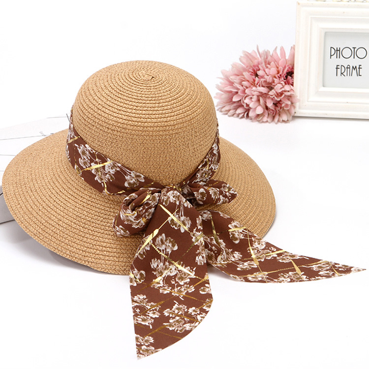 Cappello di paglia da donna per l'estate, ideale per gite in spiaggia, vacanze, protezione solare, con fiocco e accessorio per la protezione solare._voghion.com