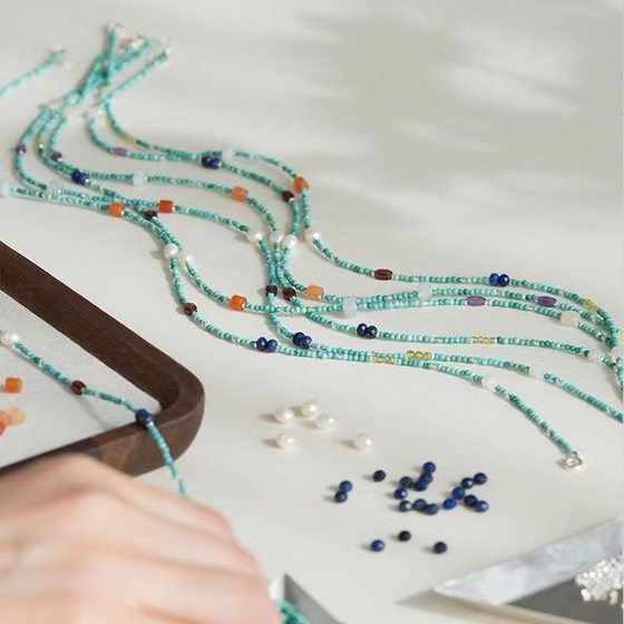「Xixizi」Bohemian Green Beaded Necklace New Chinese Style Colorful Beaded Niche High-End Clavicle Chain