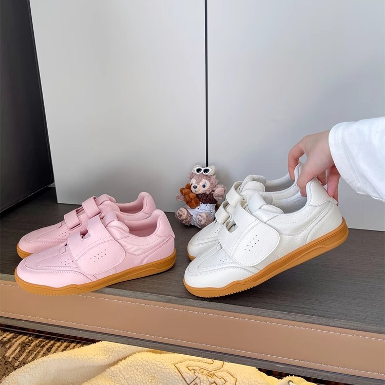 Thick-Soled Velcro White Shoes for Women 2025 Spring New Casual Versatile Moral Training Shoes Round-Toe Sports Board Shoes