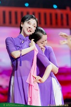 中国风团改良禅服奶奶舞蹈舞台演出旗袍纱练功服弹力团体紫色奥黛