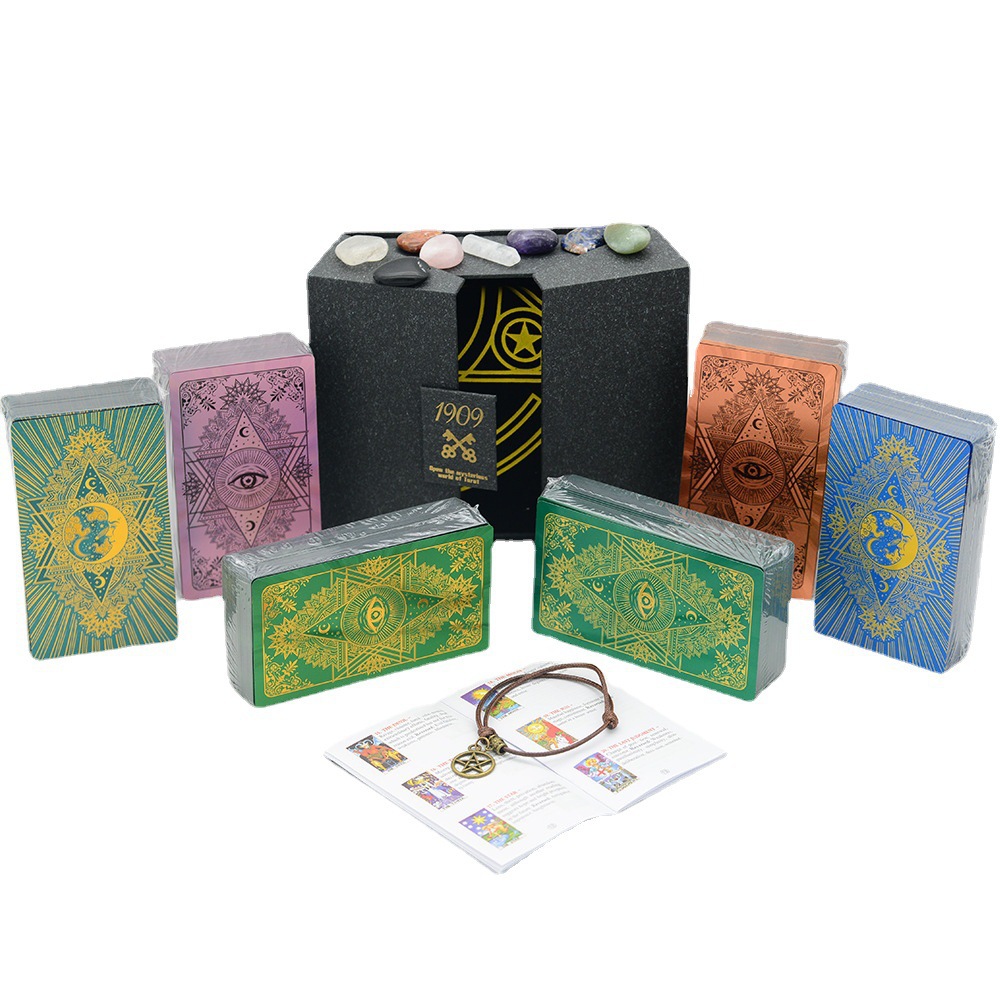 Authentic Waterproof Set Tarot Gold Foil Plastic Cards With Instructions Storage Bag Tablecloth Crystal Stone_voghion.com