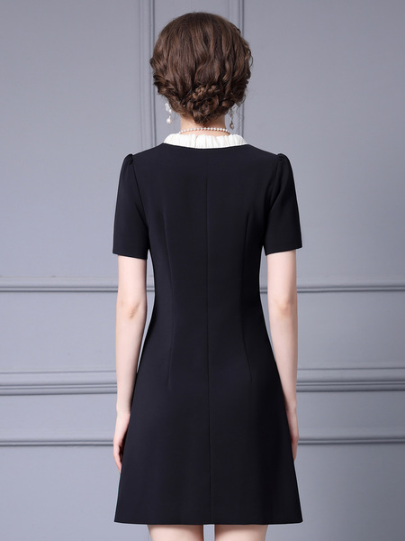 Neckline bow tie high waisted short sleeved A-line skirt