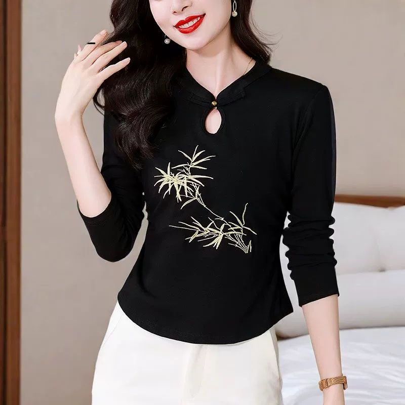 Новая рубашка в китайском стиле с воротником Cheongsam в стиле ретро, ​​осенний новый стиль, утягивающий талию, короткий топ с длинными рукавами для женщин