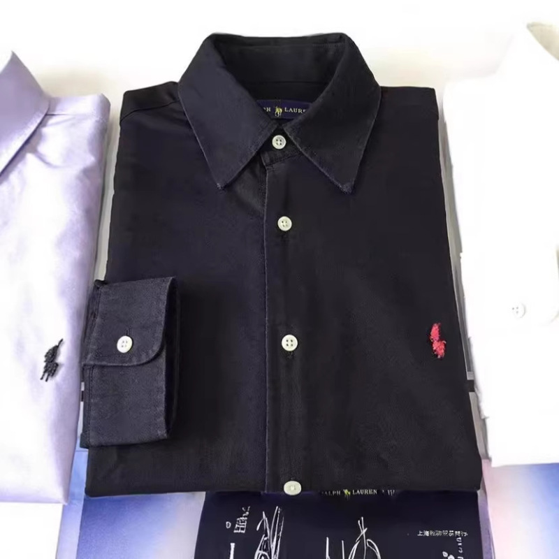 Cross-Border # Pure Cotton Polo Shirt with Lauren Embroidery, Long-Sleeve Men's T-Shirt, Cross-Border Men's Polo Shirt.